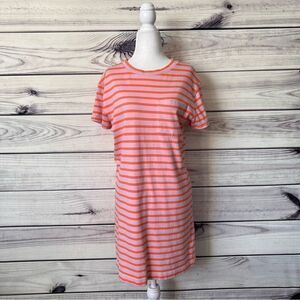 Gap Pink & Orange Striped Short Sleeve Pocket Cotton T-Shirt Dress